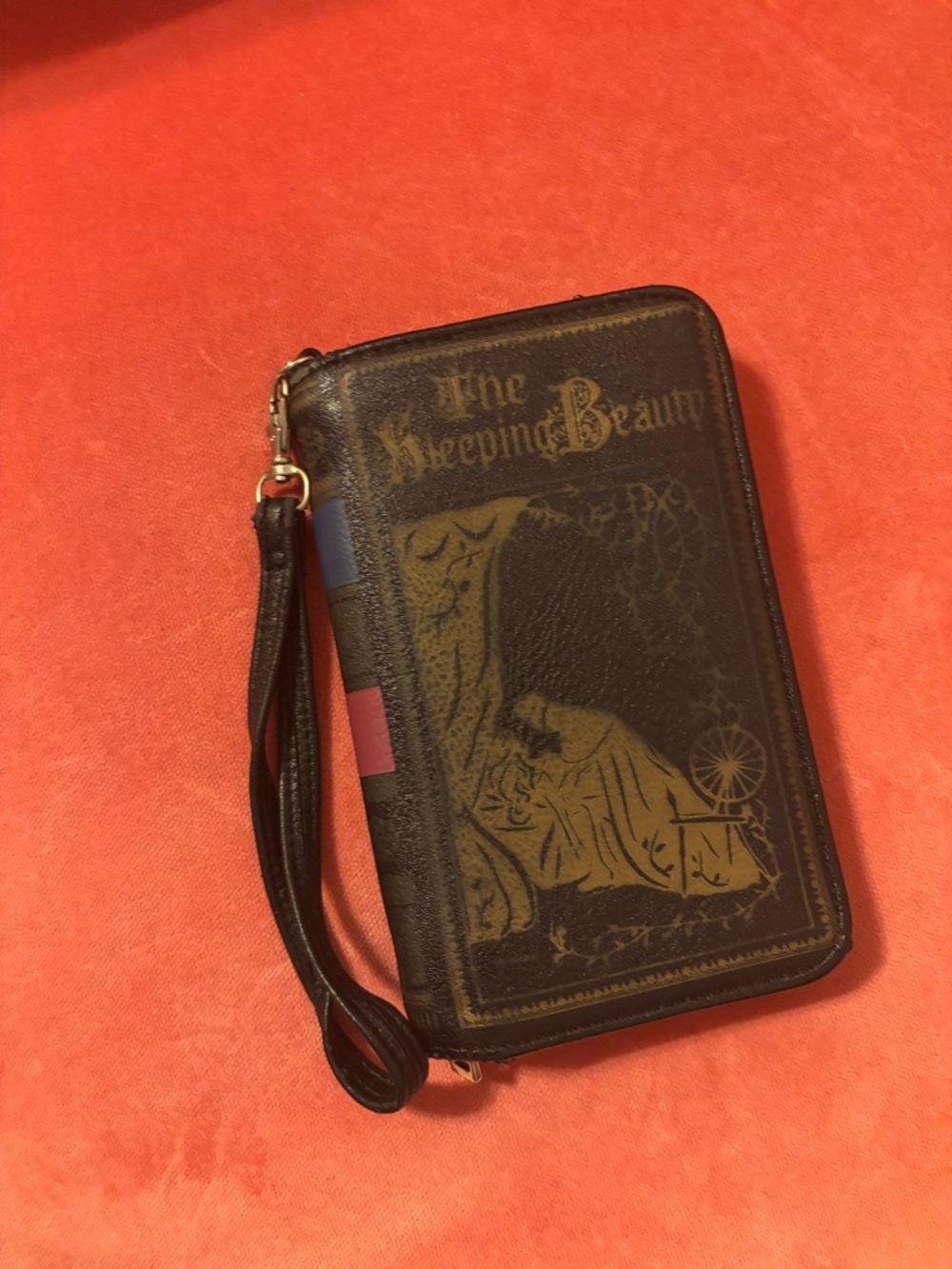 Sleeping Beauty Book-Style Wristlet Wallet - Black with Gold Print